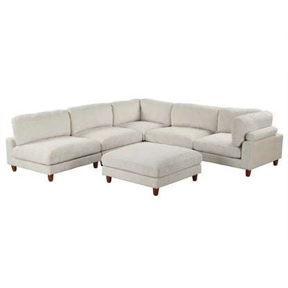 THE CASA ORO® U-Shape Sectional Sofa: Modular Corner Sectional Sofa with Ottoman(Beige Polyester)