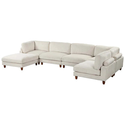 THE CASA ORO® U-Shape Sectional Sofa: Modular Corner Sectional Sofa with Ottoman(Beige Polyester)