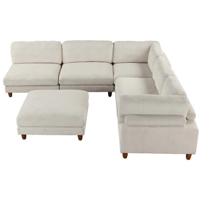 THE CASA ORO® U-Shape Sectional Sofa: Modular Corner Sectional Sofa with Ottoman(Beige Polyester)