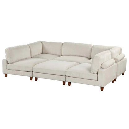 THE CASA ORO® U-Shape Sectional Sofa: Modular Corner Sectional Sofa with Ottoman(Beige Polyester)