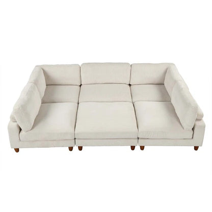 THE CASA ORO® U-Shape Sectional Sofa: Modular Corner Sectional Sofa with Ottoman(Beige Polyester)
