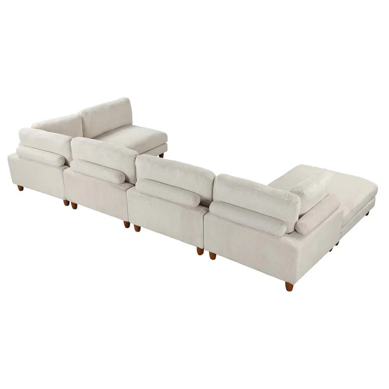 THE CASA ORO® U-Shape Sectional Sofa: Modular Corner Sectional Sofa with Ottoman(Beige Polyester)