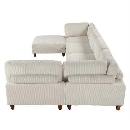 THE CASA ORO® U-Shape Sectional Sofa: Modular Corner Sectional Sofa with Ottoman(Beige Polyester)
