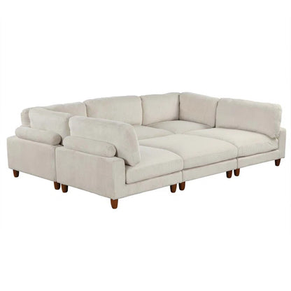 THE CASA ORO® U-Shape Sectional Sofa: Modular Corner Sectional Sofa with Ottoman(Beige Polyester)
