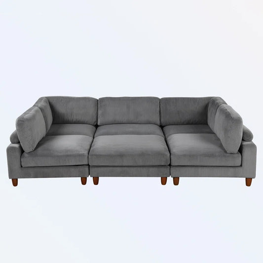 U-Shape Sectional Sofa: Modular Corner Sectional Sofa with Ottoman(Gray Polyester Blend)