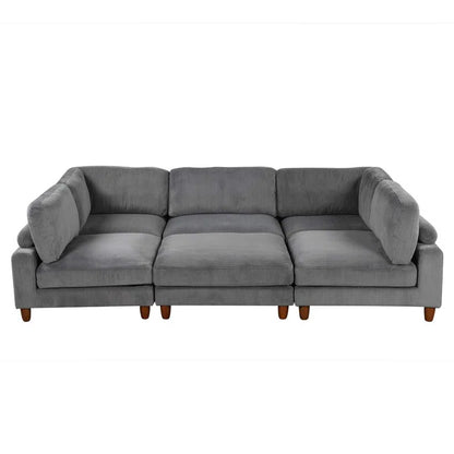 U-Shape Sofa: Modular Corner Sectional Sofa with Ottoman(Gray Polyester)