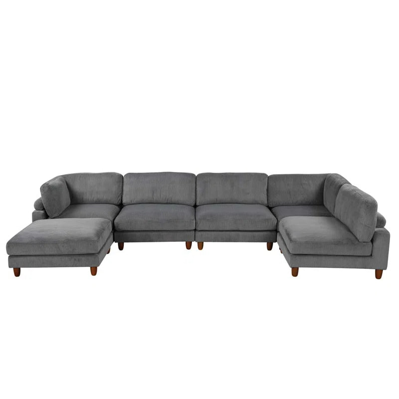 U-Shape Sofa: Modular Corner Sectional Sofa with Ottoman(Gray Polyester)
