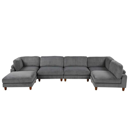 U-Shape Sofa: Modular Corner Sectional Sofa with Ottoman(Gray Polyester)