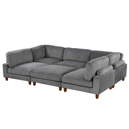 U-Shape Sofa: Modular Corner Sectional Sofa with Ottoman(Gray Polyester)