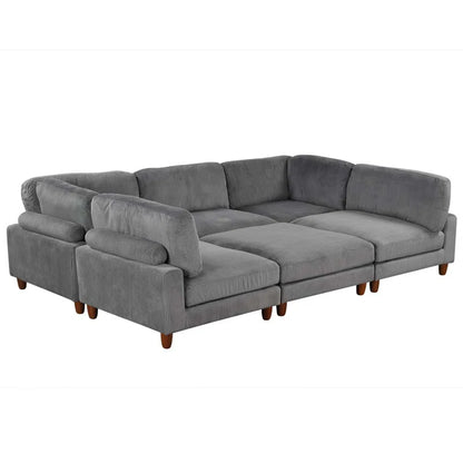 U-Shape Sofa: Modular Corner Sectional Sofa with Ottoman(Gray Polyester)