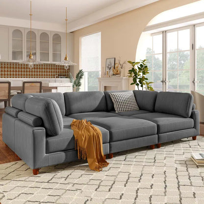 U-Shape Sofa: Modular Corner Sectional Sofa with Ottoman(Gray Polyester)