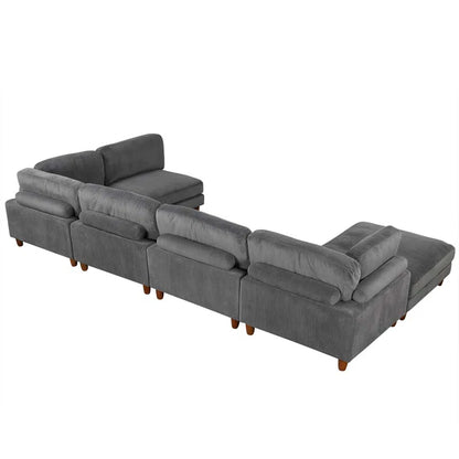 U-Shape Sofa: Modular Corner Sectional Sofa with Ottoman(Gray Polyester)