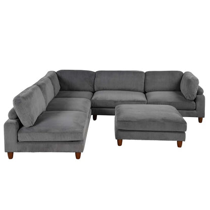 U-Shape Sofa: Modular Corner Sectional Sofa with Ottoman(Gray Polyester)