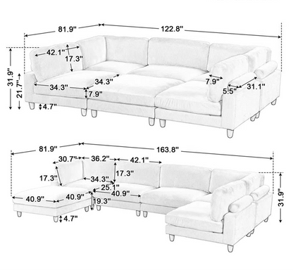 U-Shape Sofa: Modular Corner Sectional Sofa with Ottoman(Gray Polyester)