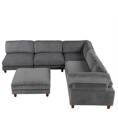 U-Shape Sofa: Modular Corner Sectional Sofa with Ottoman(Gray Polyester)