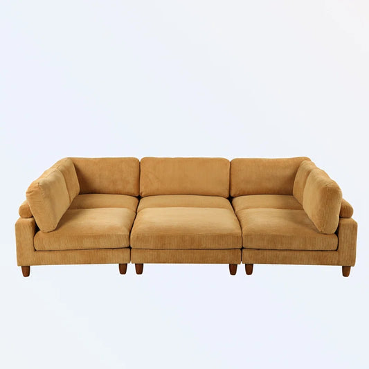 U-Shape Sectional Sofa: Modular Corner Sectional Sofa with Ottoman(Yellow Polyester Blend)