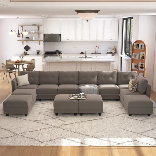 9 Seater Sofa: 163'' Modular Sleeper Sofa Living Room Set(Camel Polyester Blend)