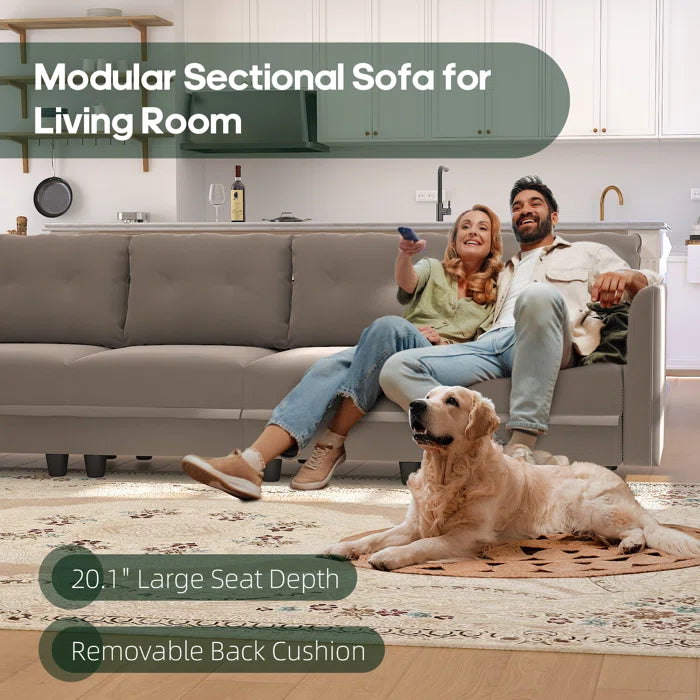 9 Seater Sofa: 163'' Modular Sleeper Sofa Living Room Set(Camel Polyester Blend)