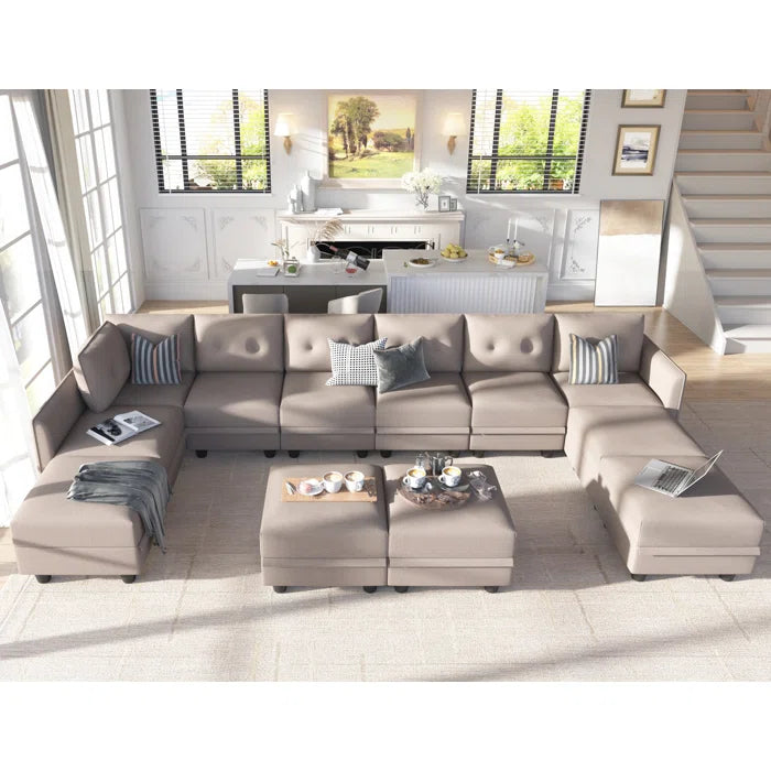 9 Seater Sofa: 163'' Modular Sleeper Sofa Living Room Set(Camel Polyester Blend)