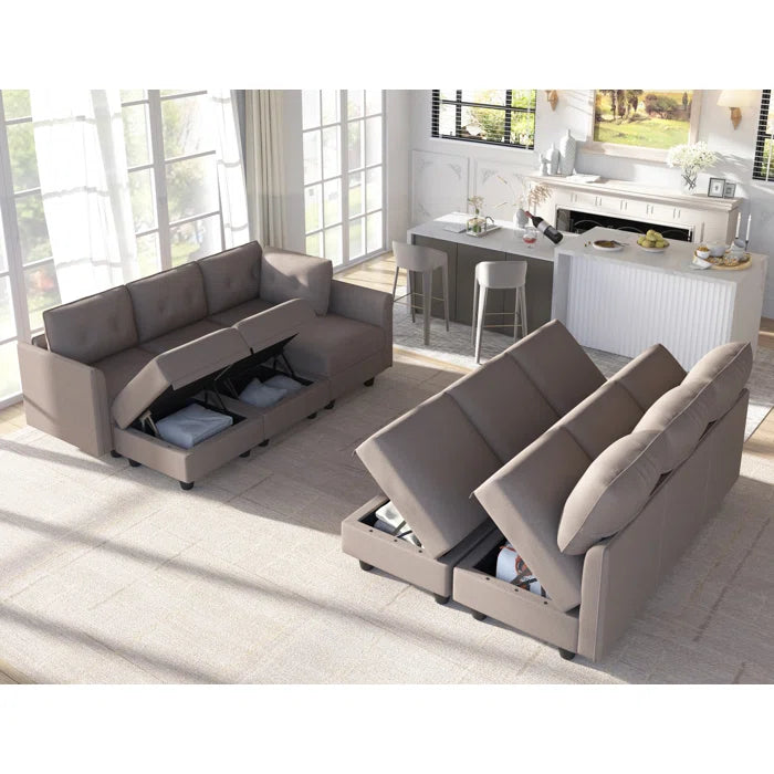 9 Seater Sofa: 163'' Modular Sleeper Sofa Living Room Set(Camel Polyester Blend)