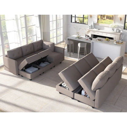 9 Seater Sofa: 163'' Modular Sleeper Sofa Living Room Set(Camel Polyester Blend)