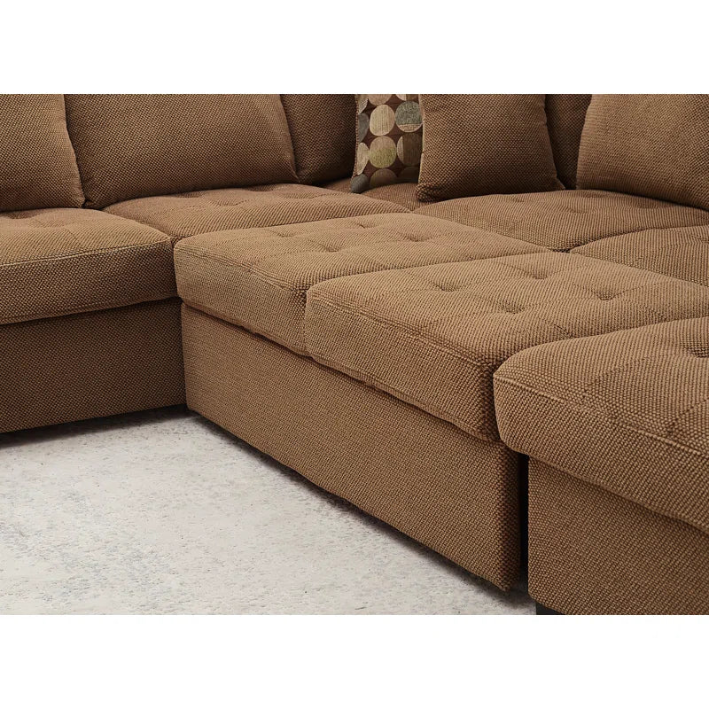 U Shape Sectional Sofa: 123" Oversized Sectional Sleeper Sofa With Storage Living Room(Brown)