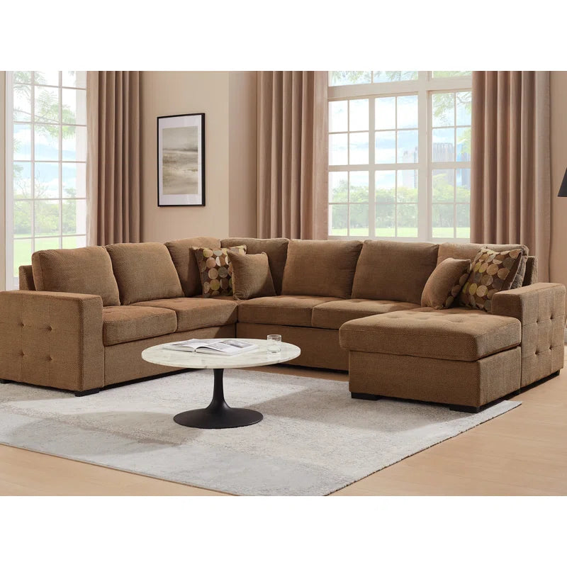 U Shape Sectional Sofa: 123" Oversized Sectional Sleeper Sofa With Storage Living Room(Brown)