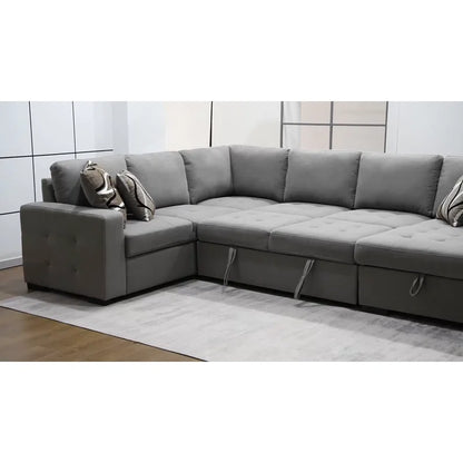 U Shape Sectional Sofa: 123" Oversized Sectional Sleeper Sofa With Storage Living Room(Brown)