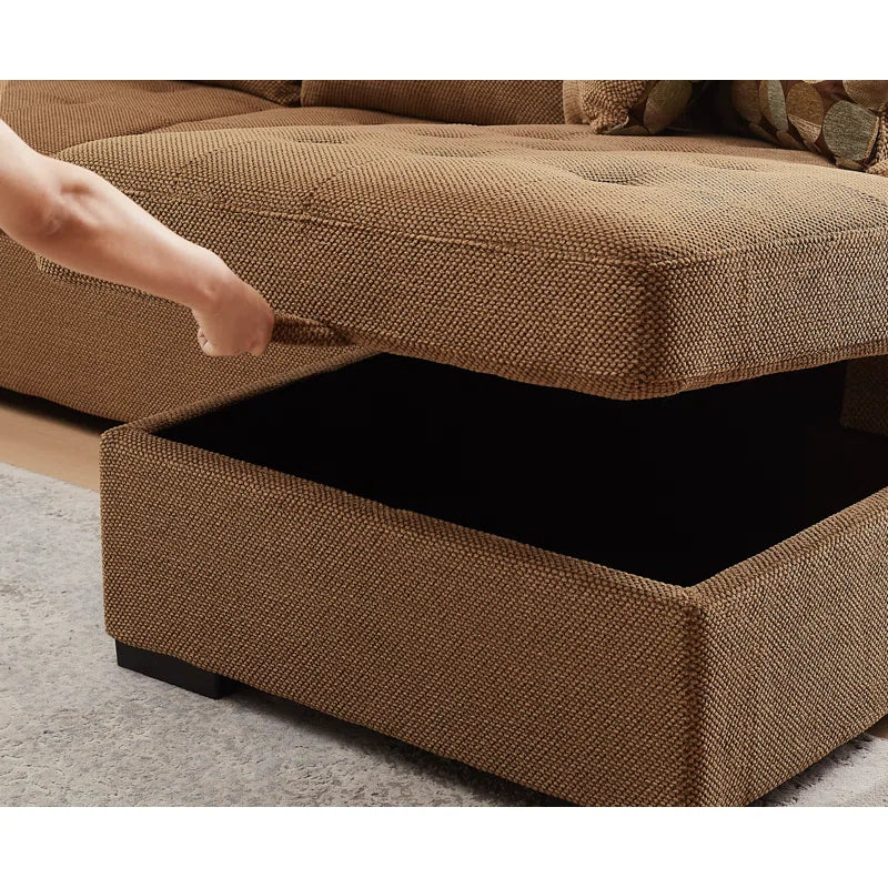 U Shape Sectional Sofa: 123" Oversized Sectional Sleeper Sofa With Storage Living Room(Brown)