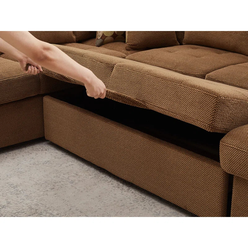 U Shape Sectional Sofa: 123" Oversized Sectional Sleeper Sofa With Storage Living Room(Brown)