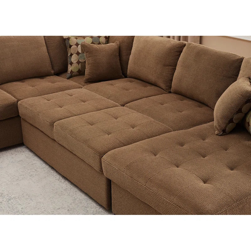 U Shape Sectional Sofa: 123" Oversized Sectional Sleeper Sofa With Storage Living Room(Brown)
