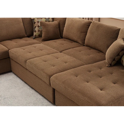 U Shape Sectional Sofa: 123" Oversized Sectional Sleeper Sofa With Storage Living Room(Brown)