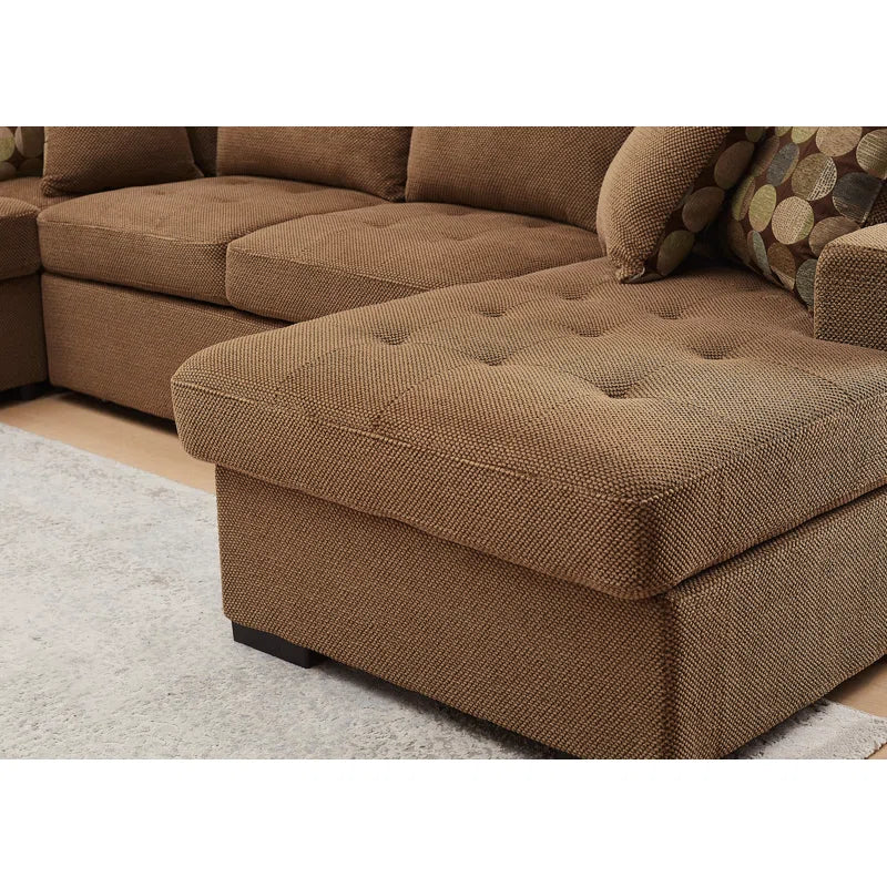 U Shape Sectional Sofa: 123" Oversized Sectional Sleeper Sofa With Storage Living Room(Brown)