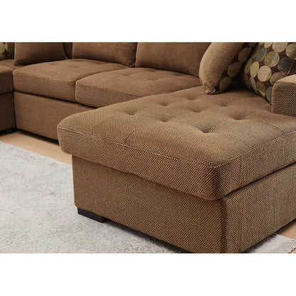 U Shape Sectional Sofa: 123" Oversized Sectional Sleeper Sofa With Storage Living Room(Brown)