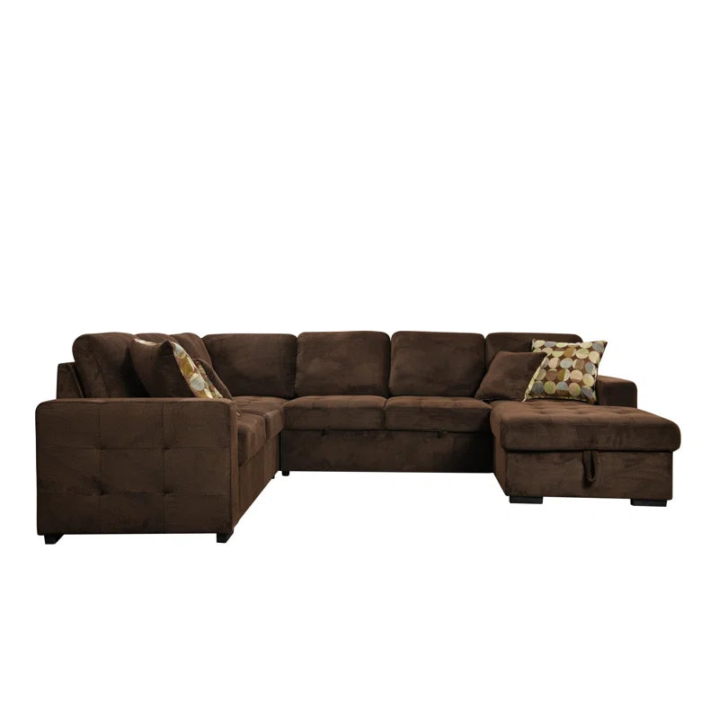 U Shape Sectional Sofa: 123" Oversized Sectional Sleeper Sofa With Storage Living Room(Dark Brown)