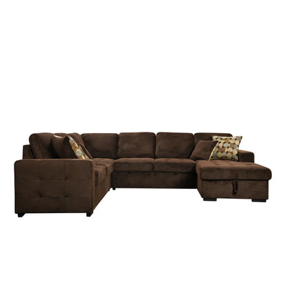 U Shape Sectional Sofa: 123" Oversized Sectional Sleeper Sofa With Storage Living Room(Dark Brown)