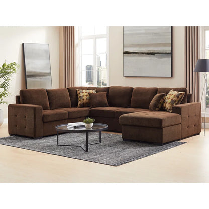 U Shape Sectional Sofa: 123" Oversized Sectional Sleeper Sofa With Storage Living Room(Dark Brown)
