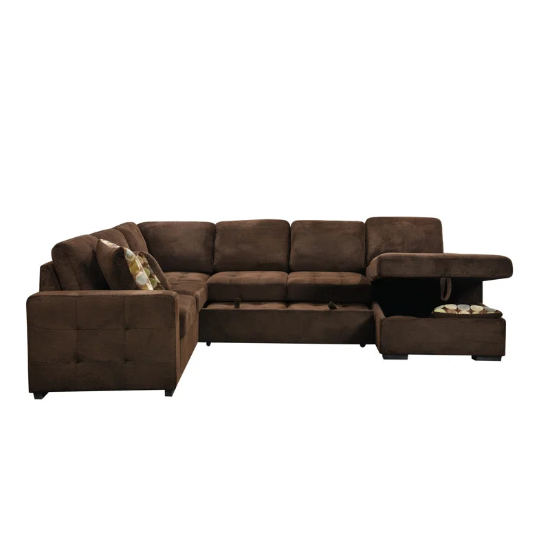 U Shape Sectional Sofa: 123" Oversized Sectional Sleeper Sofa With Storage Living Room(Dark Brown)