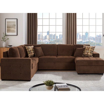 U Shape Sectional Sofa: 123" Oversized Sectional Sleeper Sofa With Storage Living Room(Dark Brown)
