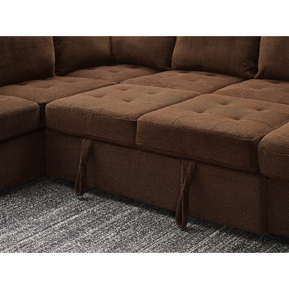 U Shape Sectional Sofa: 123" Oversized Sectional Sleeper Sofa With Storage Living Room(Dark Brown)