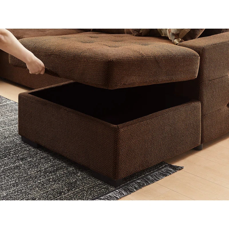 U Shape Sectional Sofa: 123" Oversized Sectional Sleeper Sofa With Storage Living Room(Dark Brown)