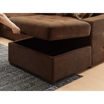 U Shape Sectional Sofa: 123" Oversized Sectional Sleeper Sofa With Storage Living Room(Dark Brown)