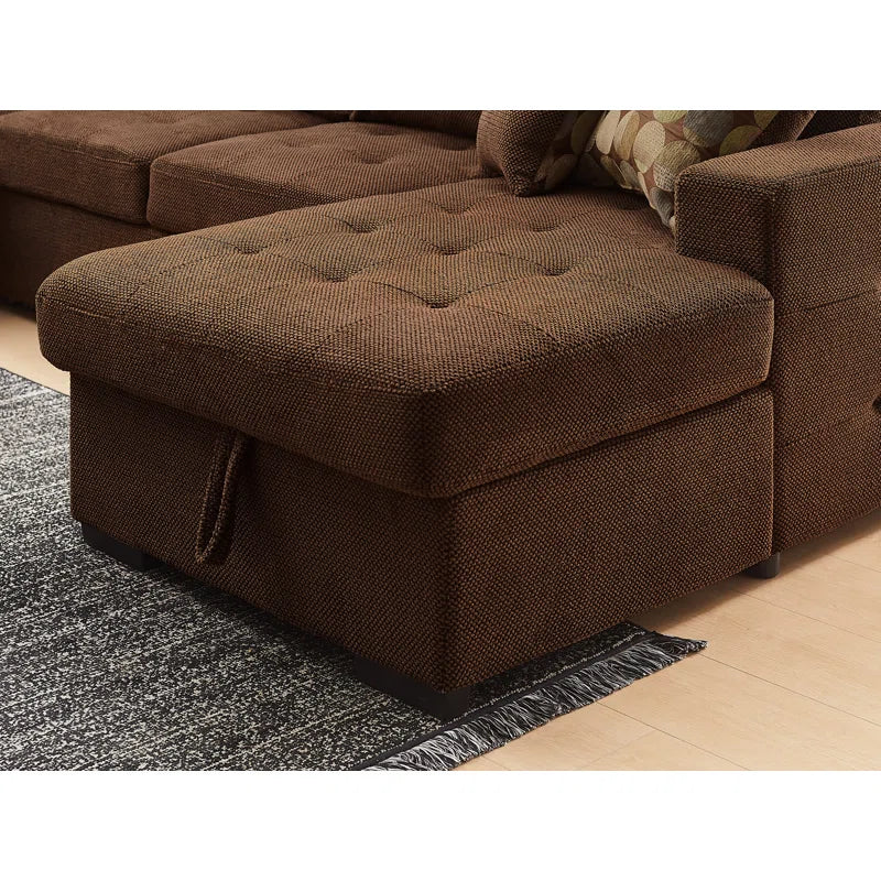 U Shape Sectional Sofa: 123" Oversized Sectional Sleeper Sofa With Storage Living Room(Dark Brown)