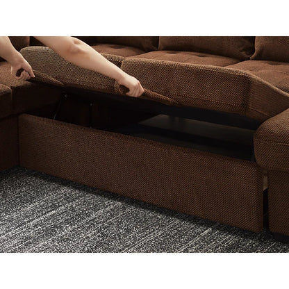 U Shape Sectional Sofa: 123" Oversized Sectional Sleeper Sofa With Storage Living Room(Dark Brown)