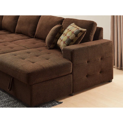 U Shape Sectional Sofa: 123" Oversized Sectional Sleeper Sofa With Storage Living Room(Dark Brown)