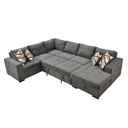 U Shape Sectional Sofa: 123" Oversized Sectional Sleeper Sofa With Storage Living Room(Dark Gray)