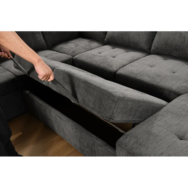 U Shape Sectional Sofa: 123" Oversized Sectional Sleeper Sofa With Storage Living Room(Dark Gray)