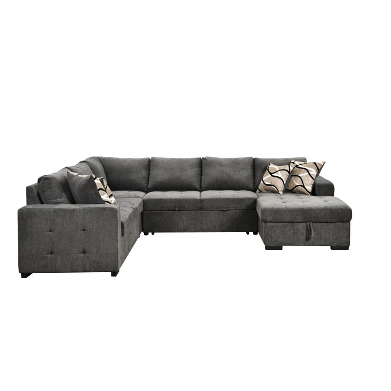U Shape Sectional Sofa: 123" Oversized Sectional Sleeper Sofa With Storage Living Room(Dark Gray)