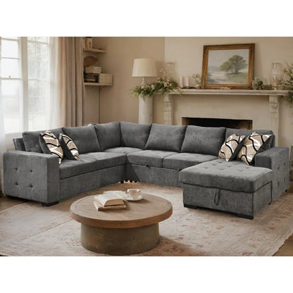 U Shape Sectional Sofa: 123" Oversized Sectional Sleeper Sofa With Storage Living Room(Dark Gray)