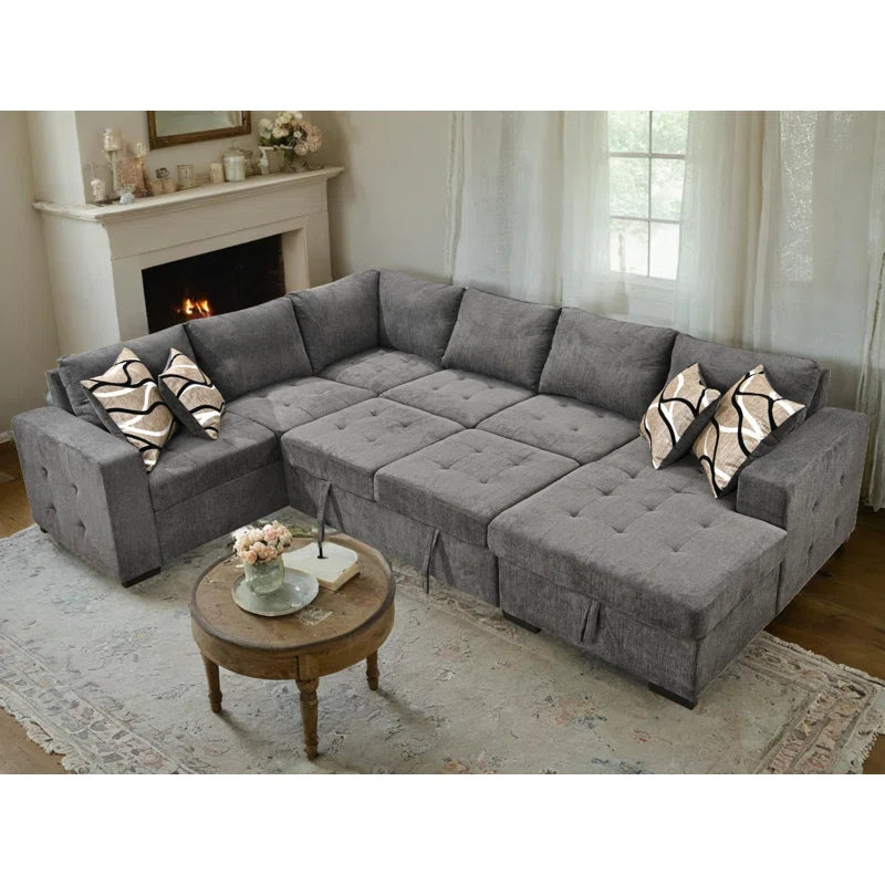 U Shape Sectional Sofa: 123" Oversized Sectional Sleeper Sofa With Storage Living Room(Dark Gray)